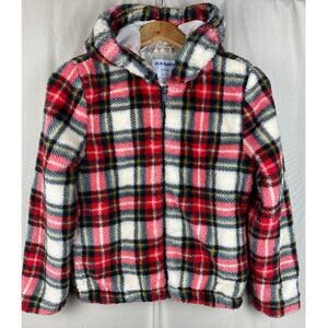 Old Navy Plaid Fleece Jacket Girls sz XL 14/16 Hooded Full Zip Plush Cozy Lined